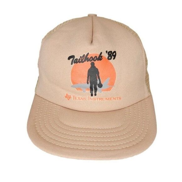 Vintage Tailhook 1989 Trucker Hat Mens One Size Beige Snapback Cap Texas Inst - Picture 1 of 6